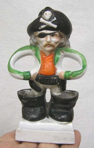 Vintage Porcelain Pirate Figural Toothbrush Holder Made In Japan 1940s - 1950s