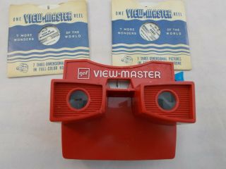 Vintage Gaf Viewmaster Red And White With Blue Handle And 4 Reels/slides Disney