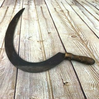 Vintage Field Sickle Scythe Rusty Rustic 15.  5 " - Farm Tool Cutter Forged W Mark