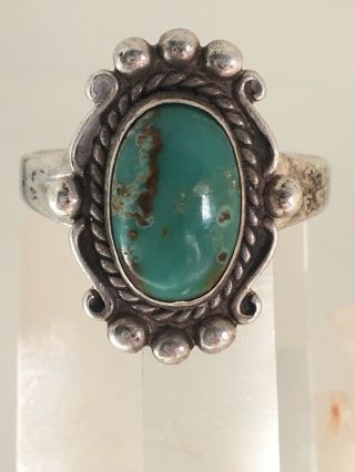 Vintage Native American Old Pawn Sterling Silver Turquoise Ring Size 6 Signed
