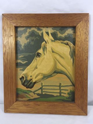 Vtg Mid Century Framed Paint By Number Pbn Horse 11” X 13”