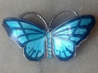Vintage Sterling Silver Enameled Butterfly Pin Norway Sterling Opro Blue