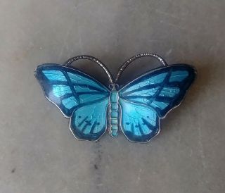 Vintage Sterling Silver Enameled Butterfly Pin Norway Sterling OPRO Blue 2