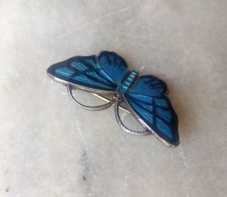 Vintage Sterling Silver Enameled Butterfly Pin Norway Sterling OPRO Blue 3