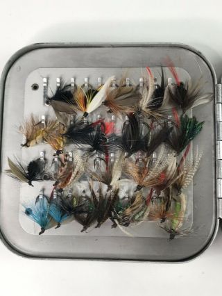 Vintage Wheatley Silmalloy Metal Fly Fishing Box 4 3/8 x 4 3/8 70,  Flies 4