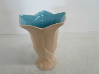 Vintage Catalina Island Pottery Vase C - 339 Tan exterior and Blue interior 2