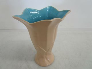 Vintage Catalina Island Pottery Vase C - 339 Tan exterior and Blue interior 3
