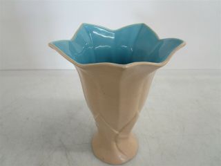 Vintage Catalina Island Pottery Vase C - 339 Tan exterior and Blue interior 4