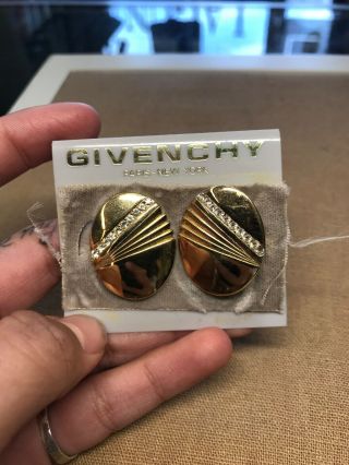 Vintage 1980’s Signed Givenchy Costume Gold Tone Rhinestone Clip On Earrings