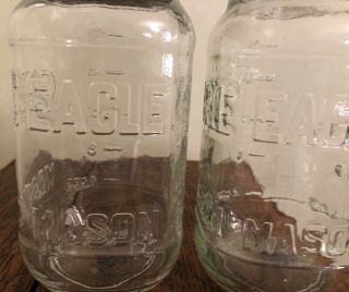 2 Vintage Eagle Mason Jar - 20 Ounces,  1930 - 60 ' s Clear w/zinc lids 2