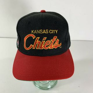 Vintage Kansas City Chiefs Nfl Sports Specialties Script Snapback Hat Black Red