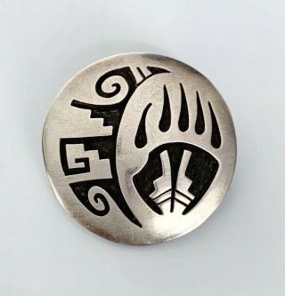 Vintage Native American Hopi Sterling Silver Pin Brooch W/ Bear Paw