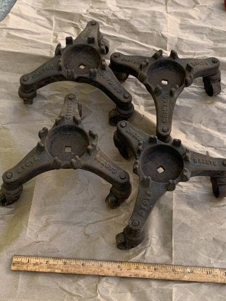 4 Old Cast Iron Chicago Wood Stove Casters Vintage Americana
