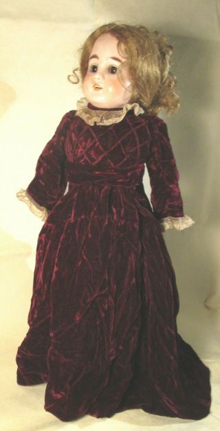 Vintage Doll Dress For 18 " - 19 " Bisque Doll - Burgundy Velvet W/ecru Lace