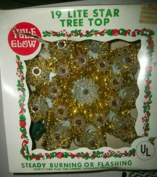 Vtg Vintage Yule Glow Xmas 19 Lite Star Tree Topper With Box Christmas
