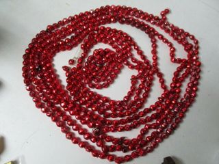 216 Inches Of Old Vintage Faceted Glass Bead Christmas Garland In Red