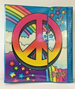 Vtg Lisa Frank Peace Sign Stars Rainbow 3 - Ring Binder Keeper Made By Stuart Hall
