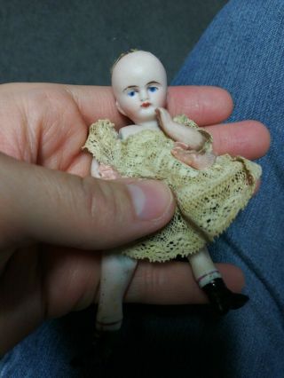 Antique Vintage German Bisque Dollhouse Doll 3.  5 " Tall