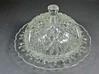 Vtg Round Clear Pressed Glass Butter/cheese Dish With Lid