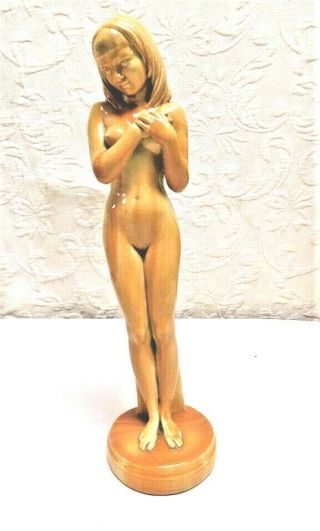 Vintage 15 " Art Deco Nude Female Dripped Glaze Ceramic Figurine - Made In Italy