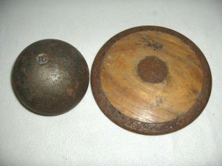 Vintage Combo College Cast Steel And Wood Discus Weighs 4.  39,  Cast Shotput 16