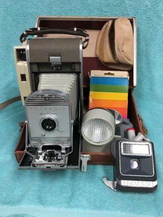 Vintage Polaroid " The 800 " Land Camera Case,  Flash,  Photoelectric Shutter & More