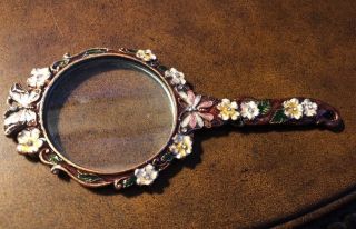 Vintage Ornate Flowers Butterflies Hand Held Magnifying Mirror