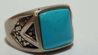 E536 Vintage Sterling Southwestern Signed Faux Turquoise Ring Signed $© S: 8 1/4