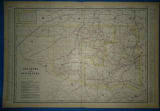 Vintage 1904 Oklahoma - Indian Territory Railroad Map Old Antique Folio Size