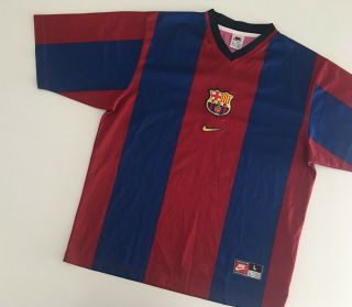 Barcelona Fc 1998/00 Home Football Shirt L Nike Vintage Soccer Jersey