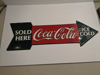 Vintage Arrow Sign - Coca - Cola Here Ice Cold