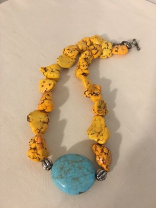 Vintage Chunky Golden Turquoise Nugget Howlite Stone Necklace