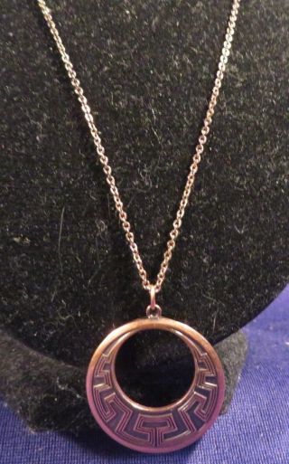 Vintage Marked Copper Necklace W/ Open Center Circle Pendant On 18 " Chain