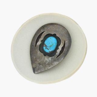 Navajo / Sterling Silver Vintage Shadow Box Turquoise Tear Drop / Pendant (27g)