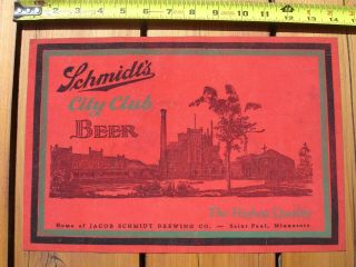 Vintage Schmidt City Club Beer Advertising Bar Mat