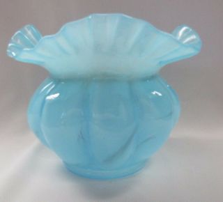 Vintage Fenton Blue Overlay Ribbed Glass Large Ball Vase