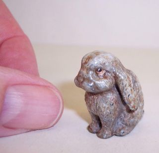 Tiny Vintage Cold Painted Bronze Grey Lop Eared Rabbit Long Eared Miniature