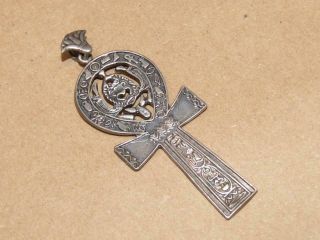 Vintage Sterling Silver Religious Ankh Cross Pendant Egyptian Symbols 7.  8g 2.  5 "