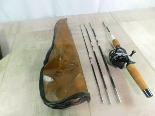 Vintage Zebco 606 And Four Piece Rod Combo In Leather Carrying Case