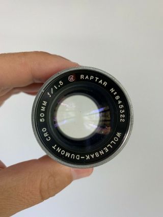 Wollensak 50mm F1.  5 Dumont Raptar Vintage Camera Lens Angenieux