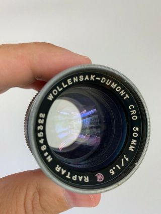 Wollensak 50mm f1.  5 Dumont Raptar Vintage Camera Lens Angenieux 3