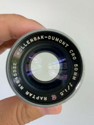 Wollensak 50mm f1.  5 Dumont Raptar Vintage Camera Lens Angenieux 7