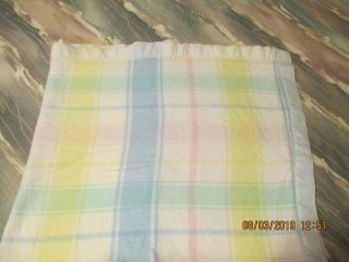 Vintage Carters Pastel Plaid Baby Blanket Acrylic Nylon Trim MADE IS USA 4