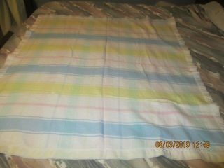 Vintage Carters Pastel Plaid Baby Blanket Acrylic Nylon Trim MADE IS USA 6