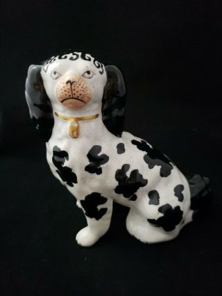 Vintage Staffordshire Spaniel Dog Figurine White W/ Black Spots 7 "