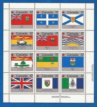 1979 Vintage Canadian Provinces,  Territories Flag Stamp Souvenir Sheet Mnh
