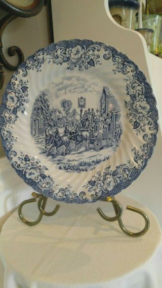 Vintage Johnson Brothers Coaching Scenes Blue And White Dinner Plate England
