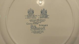 Vintage Johnson Brothers Coaching Scenes Blue And White Dinner Plate England 5