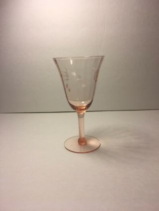 Vintage Depression GLASS Pink ETCHED Floral Wine Elegant STEM 6 1/2” 3