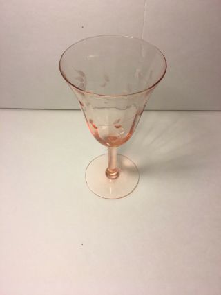 Vintage Depression GLASS Pink ETCHED Floral Wine Elegant STEM 6 1/2” 4